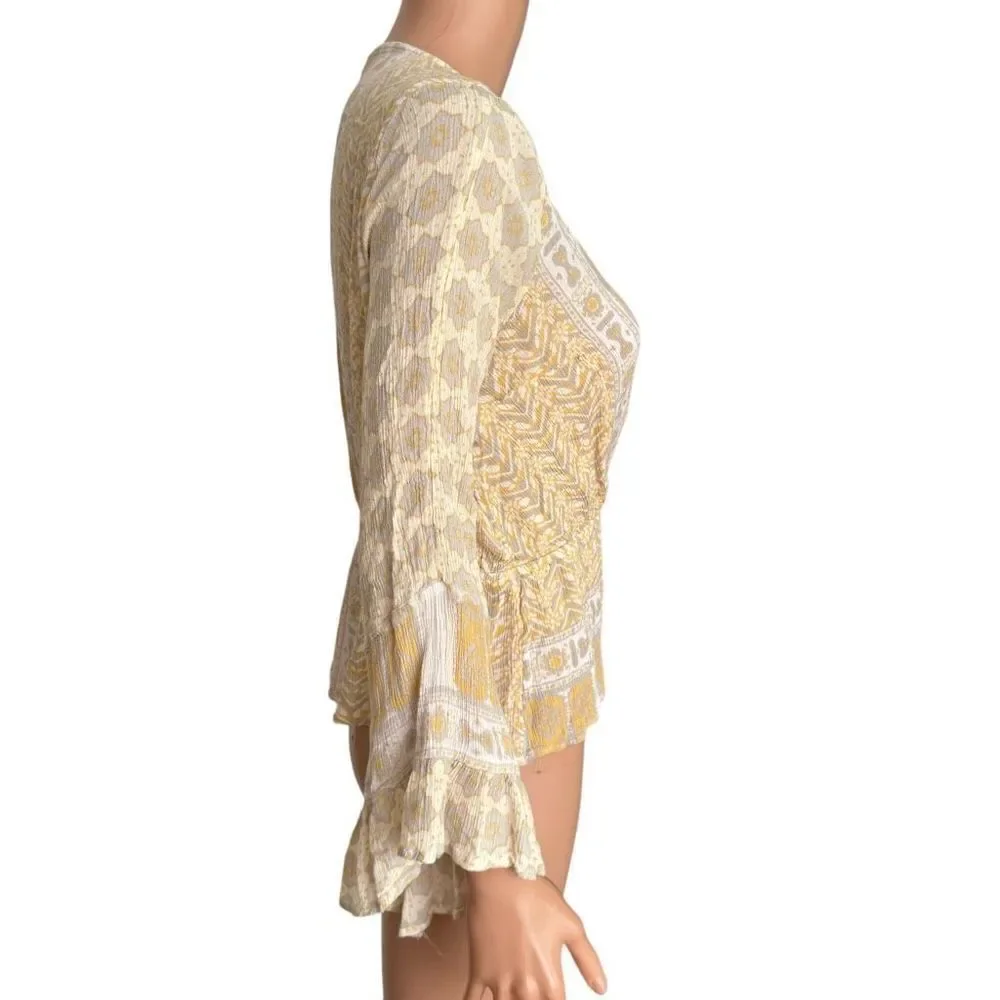 Free People Women’s Rosalie Bell Sleeve Top Multicolor Long Sleeve V-Neck size S